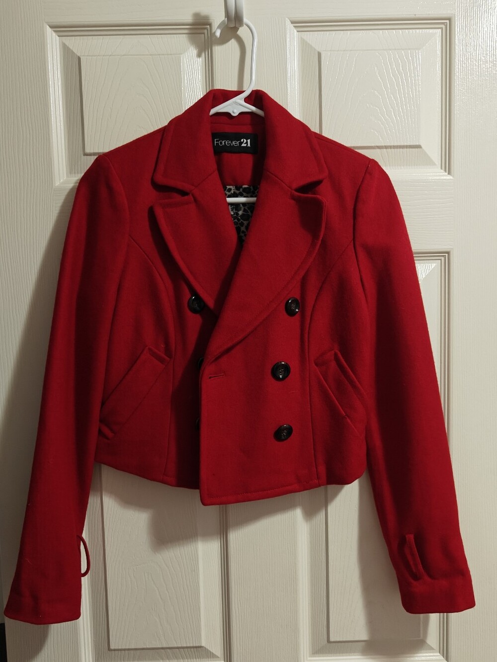 Forever 21 Red Double-Breasted Cropped Peacoat